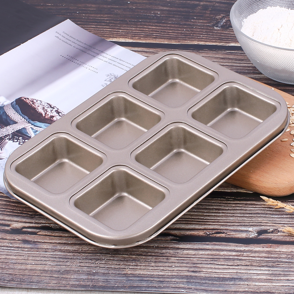 Non-stick Vierkante Bakvorm 6-Cavity Carbon Staal Brood Cake Fondant Cookie Mold Tart Trays Mould Bakvormen gereedschap