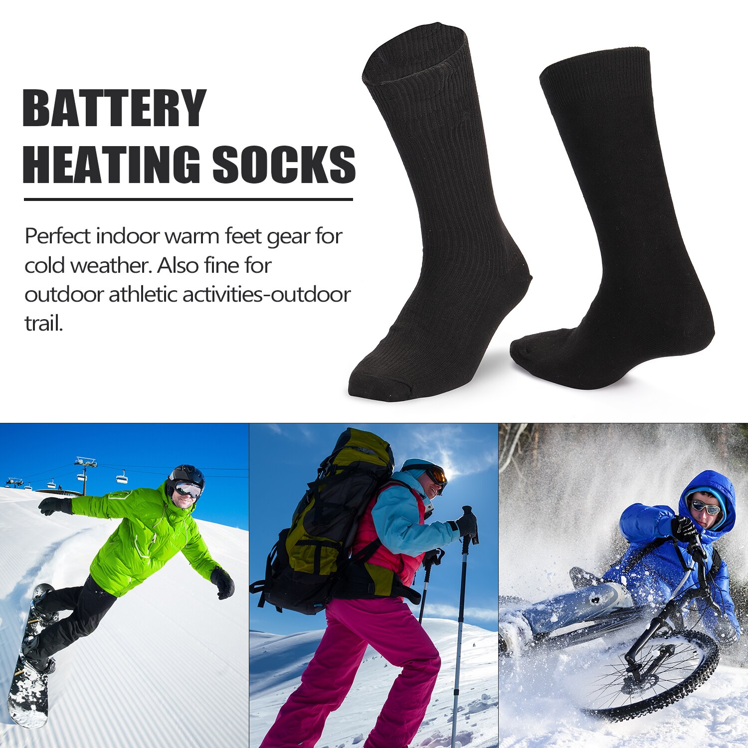 Elektriske opvarmede sokker batteridrevet koldt vejr varmesokker til mænd kvinder udendørs camping vandreture motorcykel varme vinter sokker