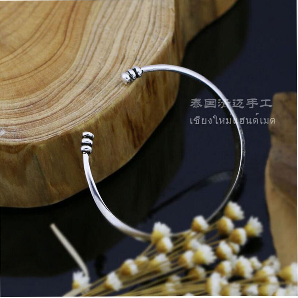 Anenjery Vintage 925 Sterling Thai argent 3 modèles à la main poisson sculpté manchette Bracelets et Bracelets S-B83