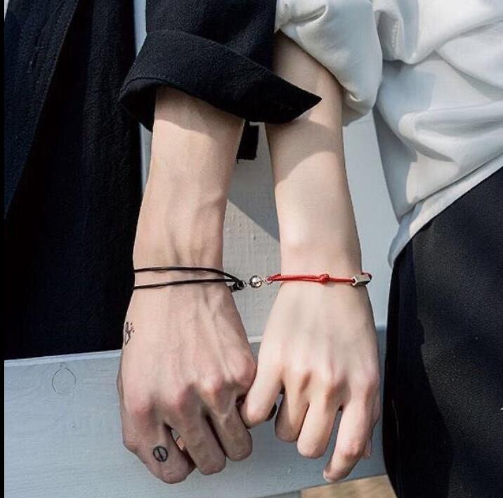 2 stuks paar armband vriendschap touw gevlochten afstand magnetisch aantrekken elkaar chinese idiomen polsketting sieraden minnaar