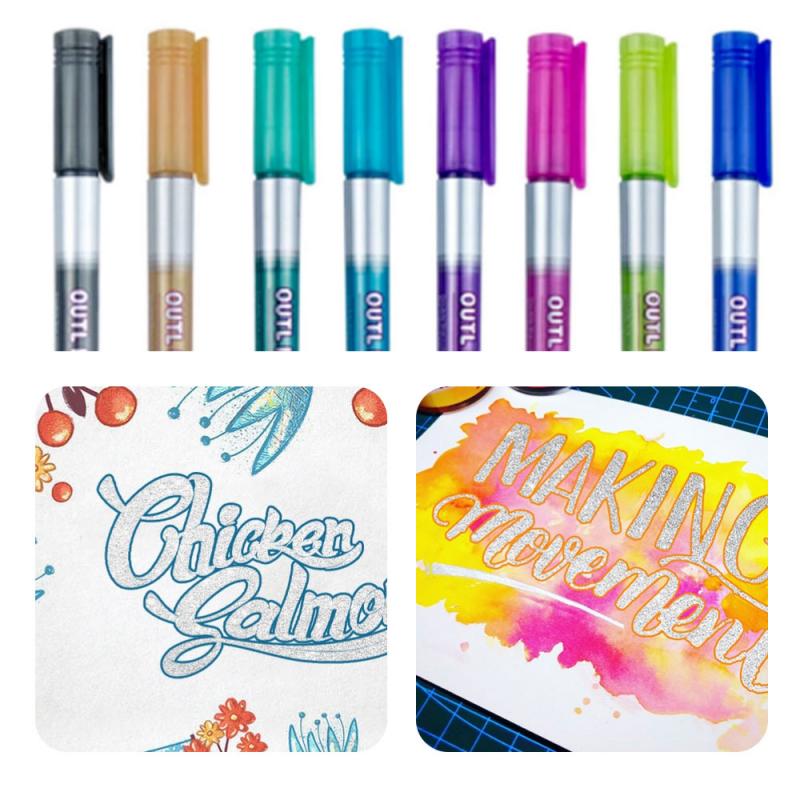 Bolígrafo de doble línea para escribir y dibujar tarjetas de de 8 colores, rotulador de doble línea para contorno, dos líneas para rotulador de dibujo artístico, bolígrafo de grafiti, marcador de lectura de Estudiante