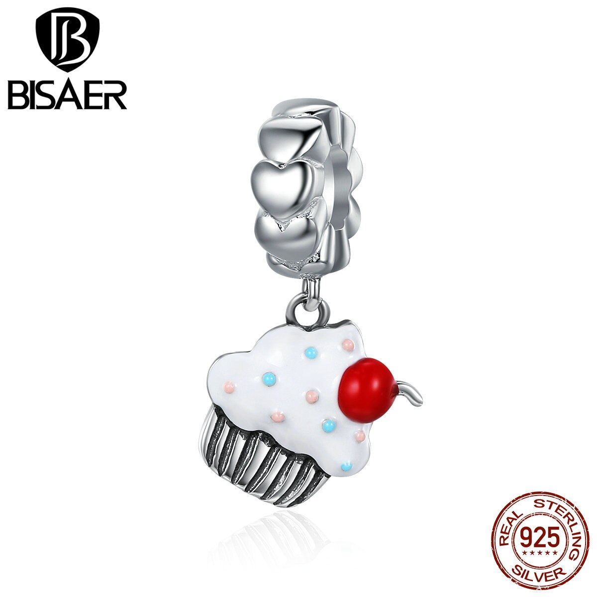 BISAER 100% 925 Sterling Silber Lecker Wüste, Kleine Geburtstag Kuchen Reize passen Authentische Original BISAER Armbänder ECC350