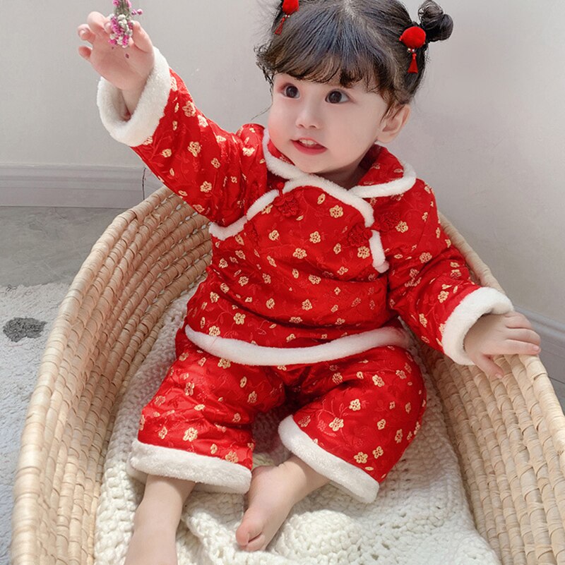 Christmas Pajamas Traditional Chinese Tang Suit For Newborn Baby Infant Boy Girl Print Winter Hanfu Christmas