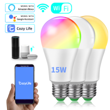 Cozylife – ampoule connectée Wifi E27, lampe Led 15W RGB blanche, 220/110V, contrôle vocal, éclairage pour la maison, Alexa et Google Assistant