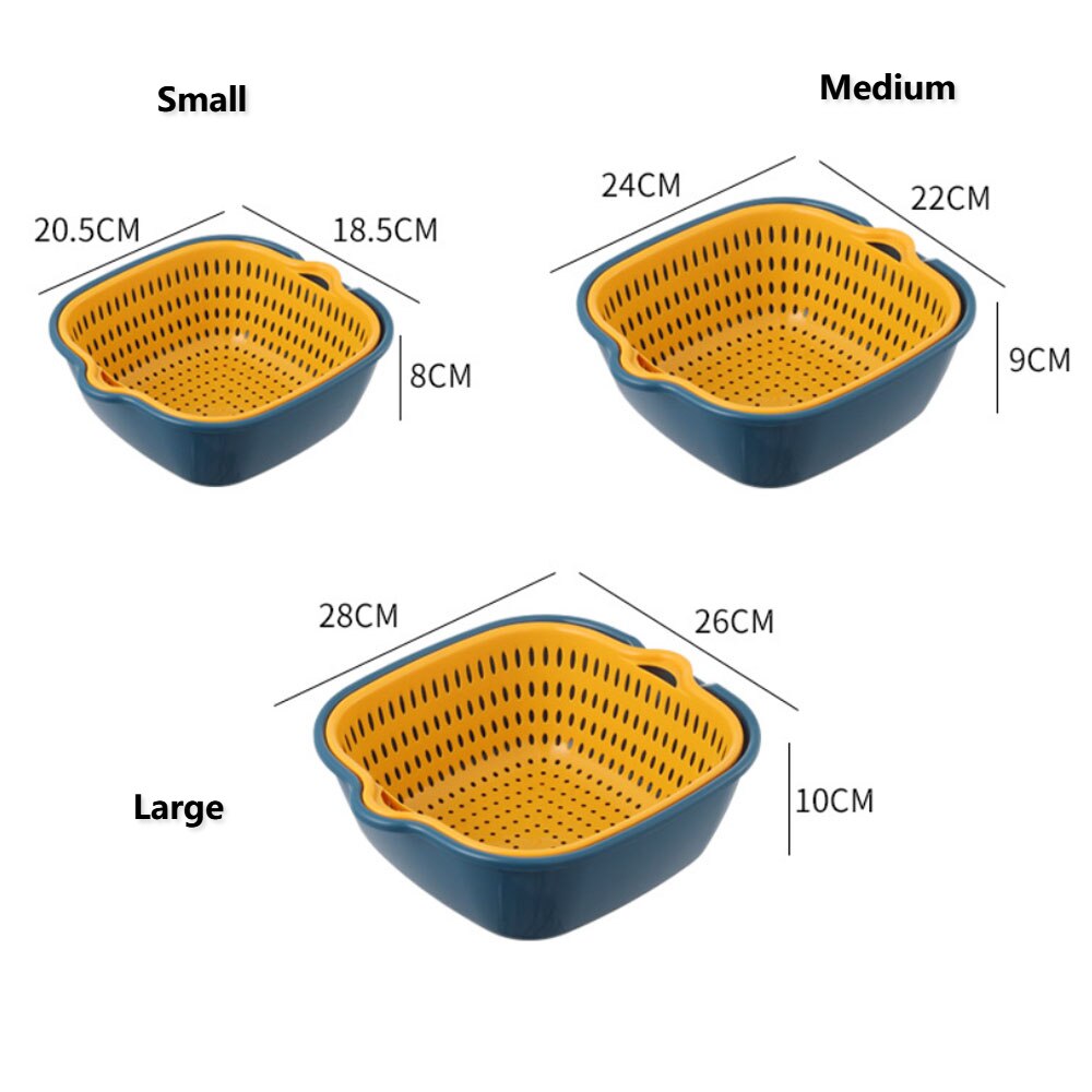 6 Stuk Dubbele Laag Afvoer Mand Plastic Groente Wasmand Wastafel Huishouden Keuken Wassen Box Wassen fruit Blauw