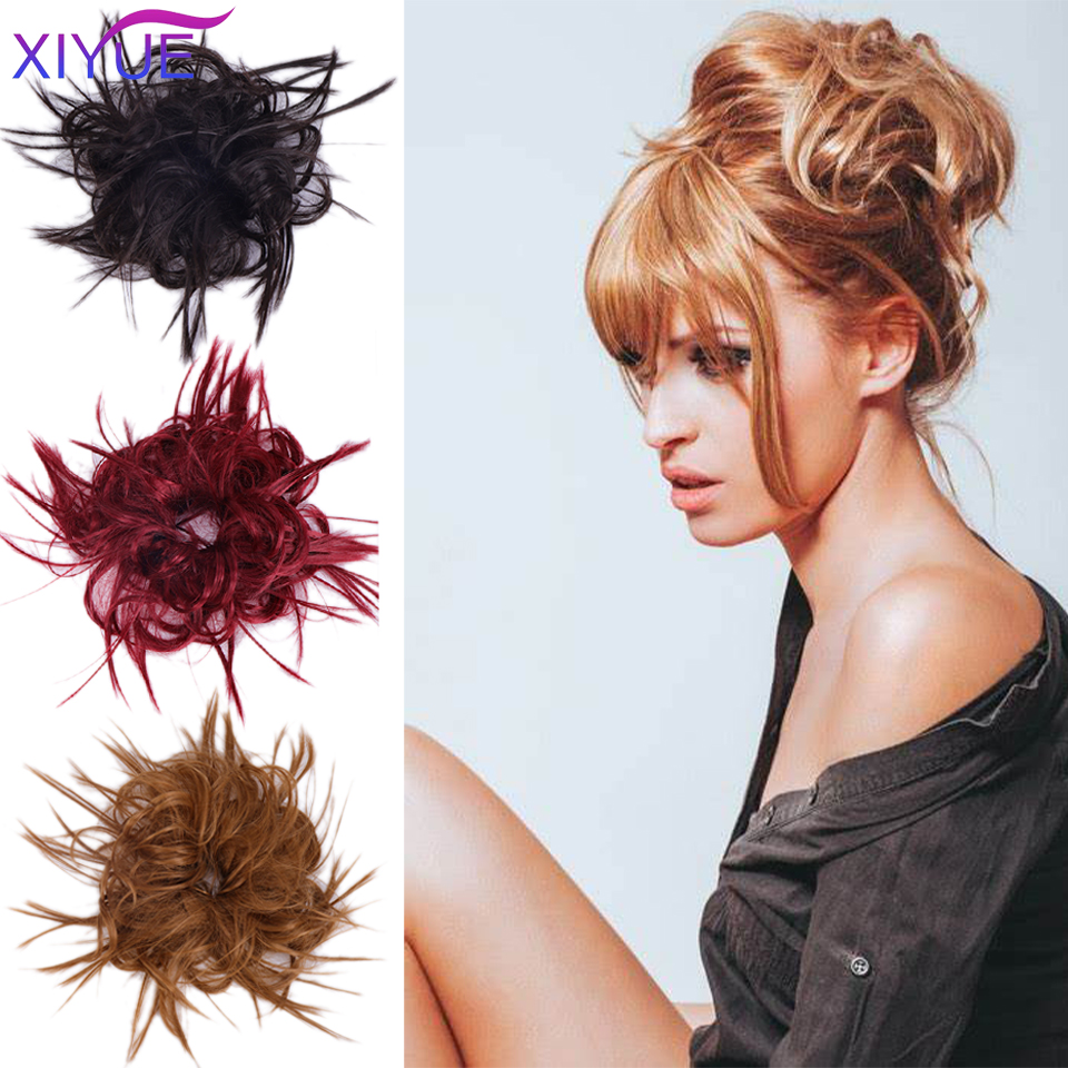 Fluffy pjusket opsat hår knold syntetisk rodet hår knold extensions elastisk pjusket hårstykke gummibånd krøllet chignon til kvinder