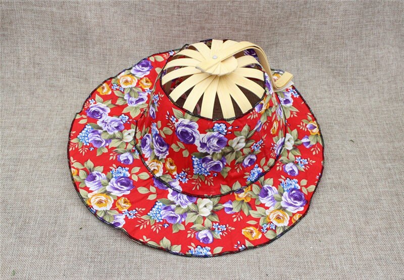 Gorra de viaje plegable para mujer y niña, gorro de tela Floral, de bambú, para verano: Rojo