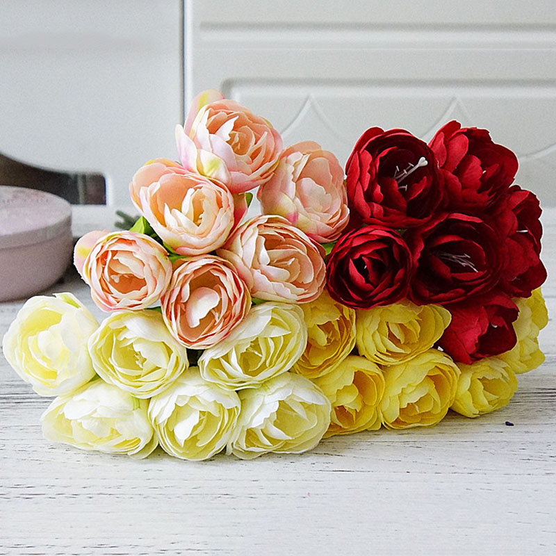 6 uds./ramo de flores de tulipanes artificiales franceses para de boda, decoración de jardín, tulipanes de seda con manos y flores falsas