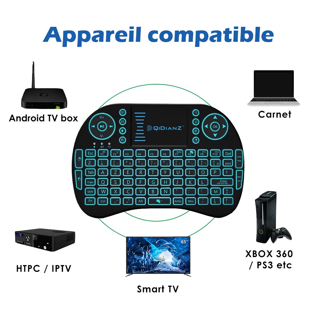I8 baggrundsbelyst tastatur på 2.4 ghz understøtter flere sprog, der er egnede til mini-tv-set-top-bokse