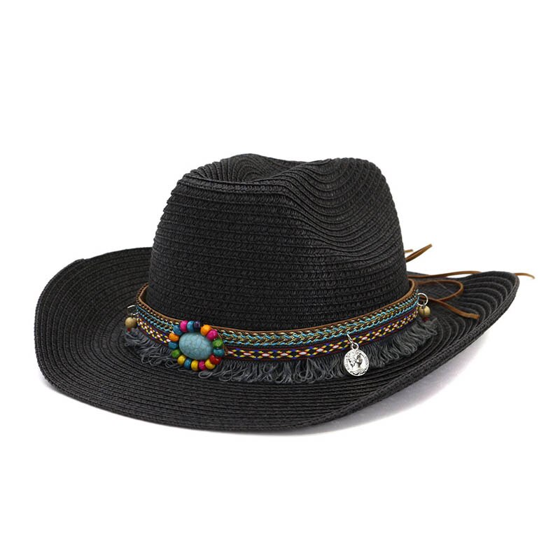 Western cowboy stråhatt etnisk stil håndlagde vevde cowboyhatter for kvinne mann dusk sommer western sombrero solhatt solskjerm