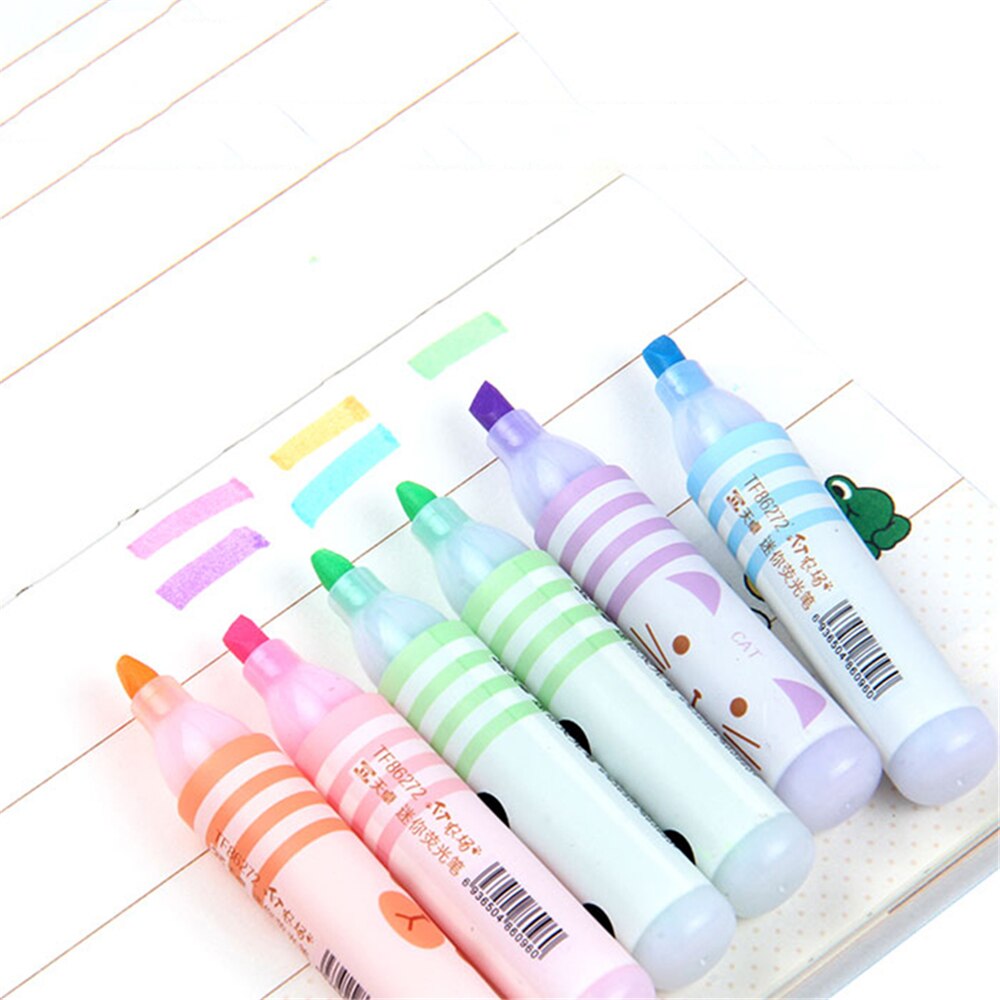 6pcs Cute Cartoon Animals Highlighters Lovely Mini Paint Marker Pens Drawing Liquid Chalk Stationery School Office Art Supplies