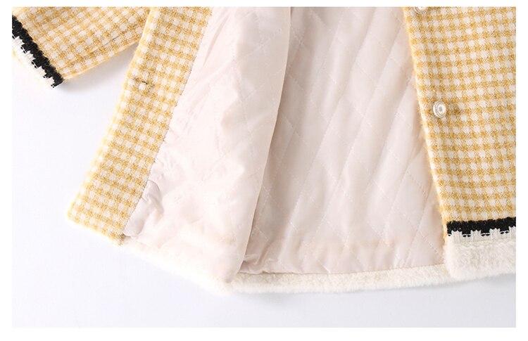 Kids Girls Woolen Jackets Winter Long Plaid Woolen Jackets Fur Collar Outerwear Teenager Girl Wool Coat Children Clothing