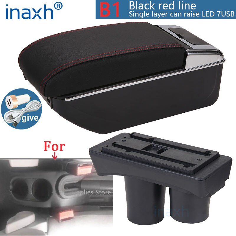 Reposabrazos Universal para Citroën C2, caja de almacenamiento para Citroën C2, reposabrazos, portavasos, accesorios de modificación: B1 Black red 7USB
