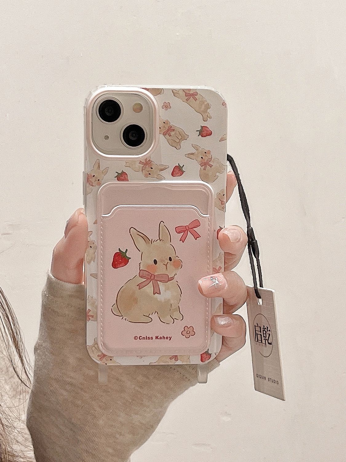 Funda de teléfono con conejo de fresa para iPhone 14 Pro Max 15 11 12 13 XR 8 7 Plus X XS SE 2022, funda de silicona suave