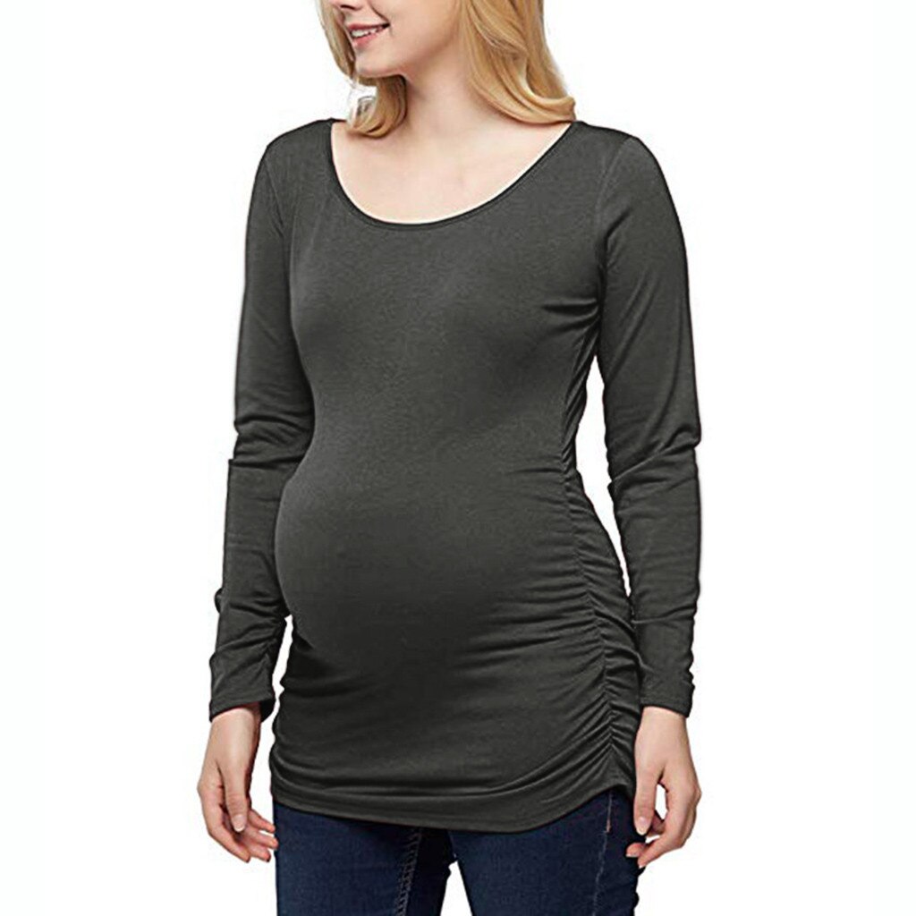 Simple Women Motherho maternity clothes Tops Flattering Side Ruching pregnant clothes T-Shirt Blouse ropa embarazada#GH