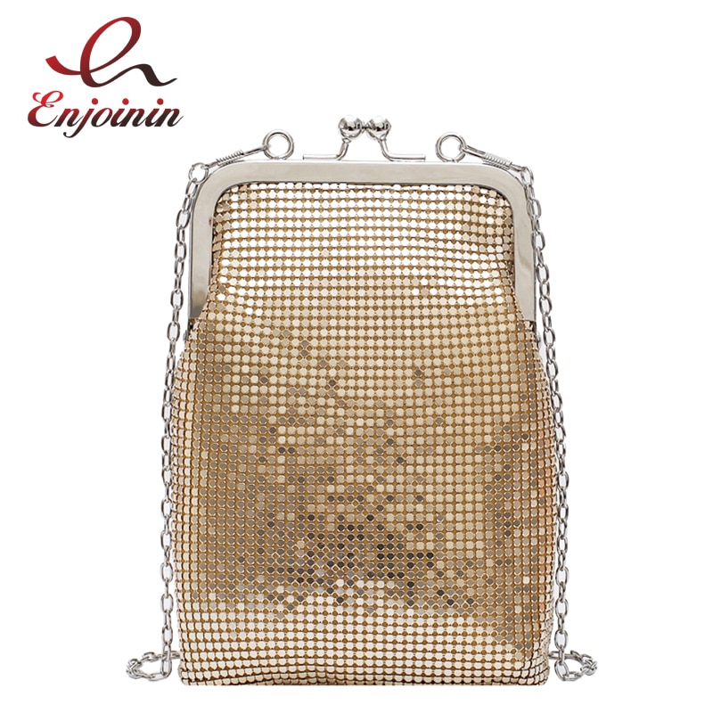 metálico de Casual Ladis bolsos de tipo Clutch y bolsos de hombro bolsa de la cadena de cuero Mini BOLSA mujer bolsa