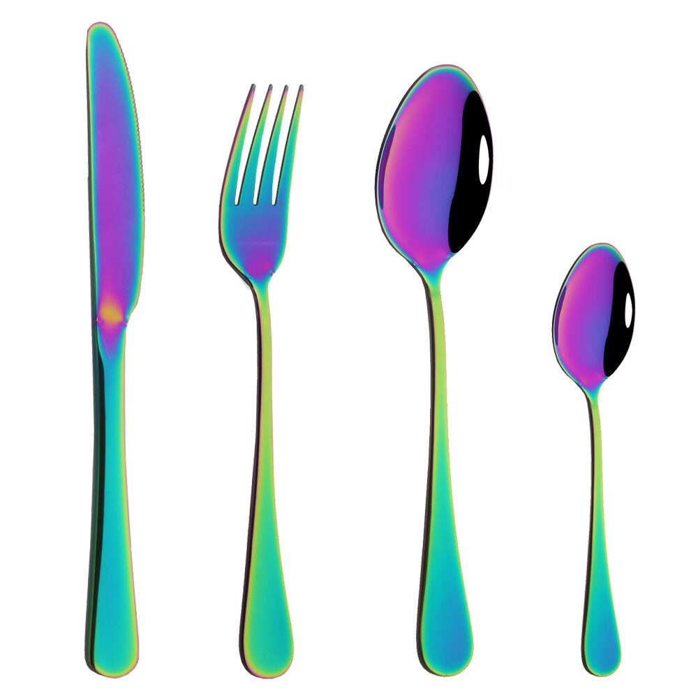 Couverts de cuisine en or blanc, 4 pièces, argenterie, service de table en acier inoxydable, service de table, couteau, fourchette, cuillère: Rainbow