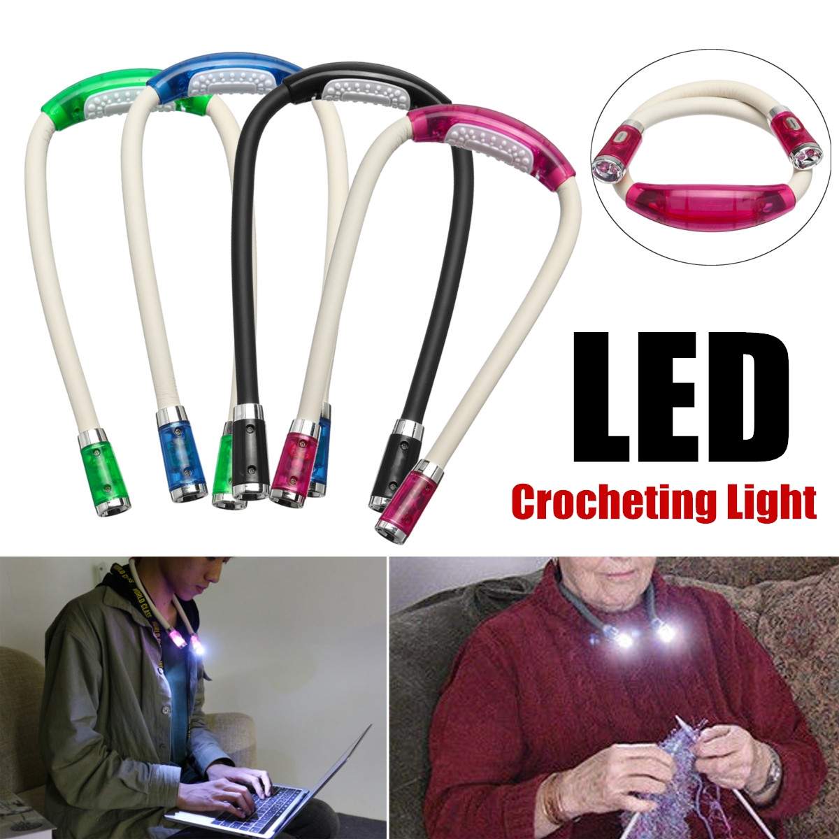 LED Neck Nachtlampje Flexibele Breien Haken Boek Licht Handsfree Leeslamp Binnenverlichting 4 Kleuren Battery Operated