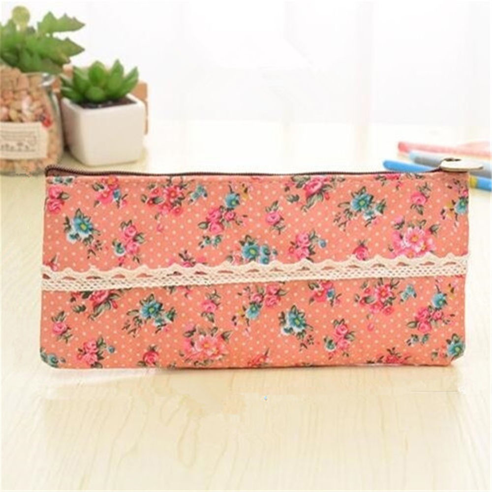Útiles escolares para oficina, estuche de lápices con cremallera y encaje de flores Vintage, estuche de fieltro para bolígrafos, estuche organizador de almacenamiento de papelería 1 unidad