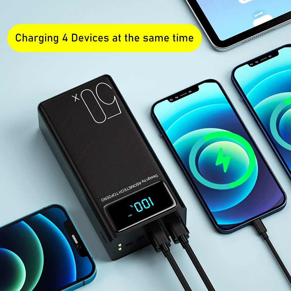 Power Bank 50000 Mah Draagbare Oplader Met Led Licht Grote Capaciteit Powerbank 50000 Mah Externe Batterij Voor Iphone 13 X xiaomi