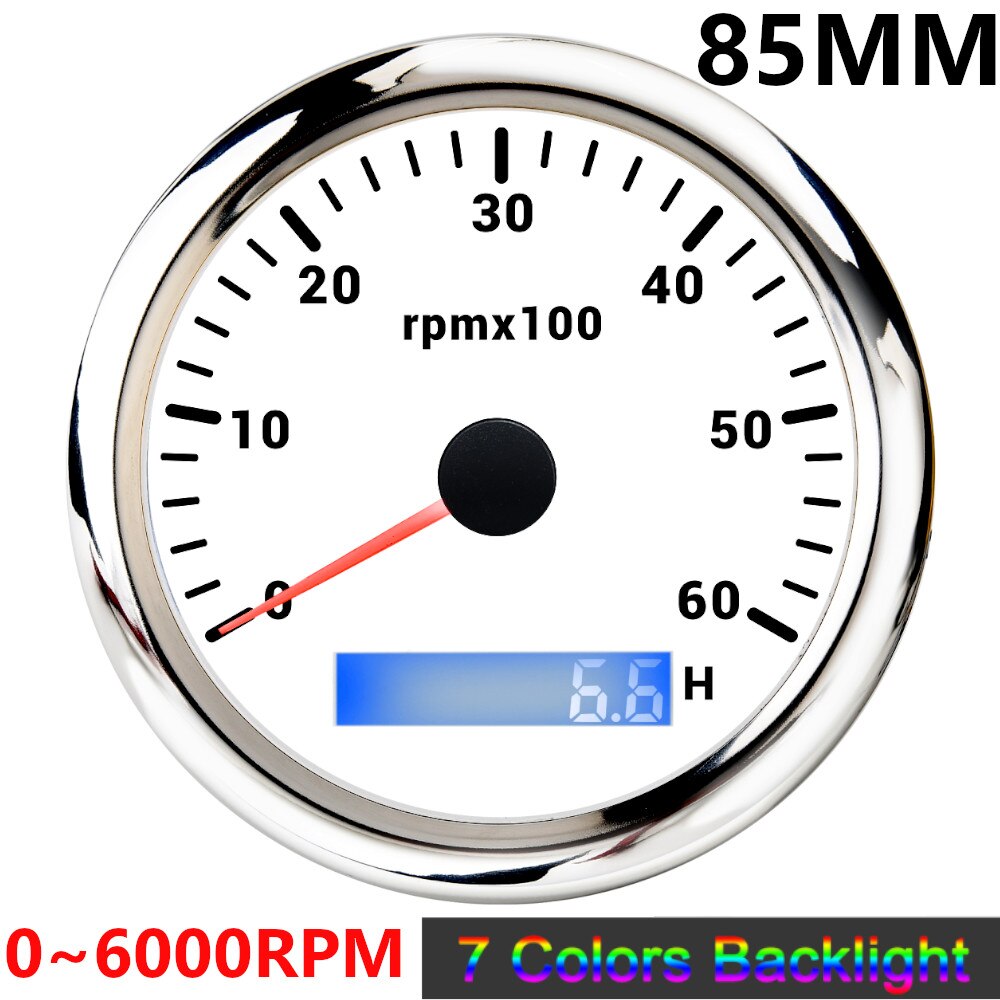 85mm Tachometer 3000 6000 8000 RPM Tacho Mit 7 Farben Hintergrundbeleuchtung Marine Boot RPM Meter Gauge LCD Tacometro Digital stunde Meter: WS 6000 rpm meter