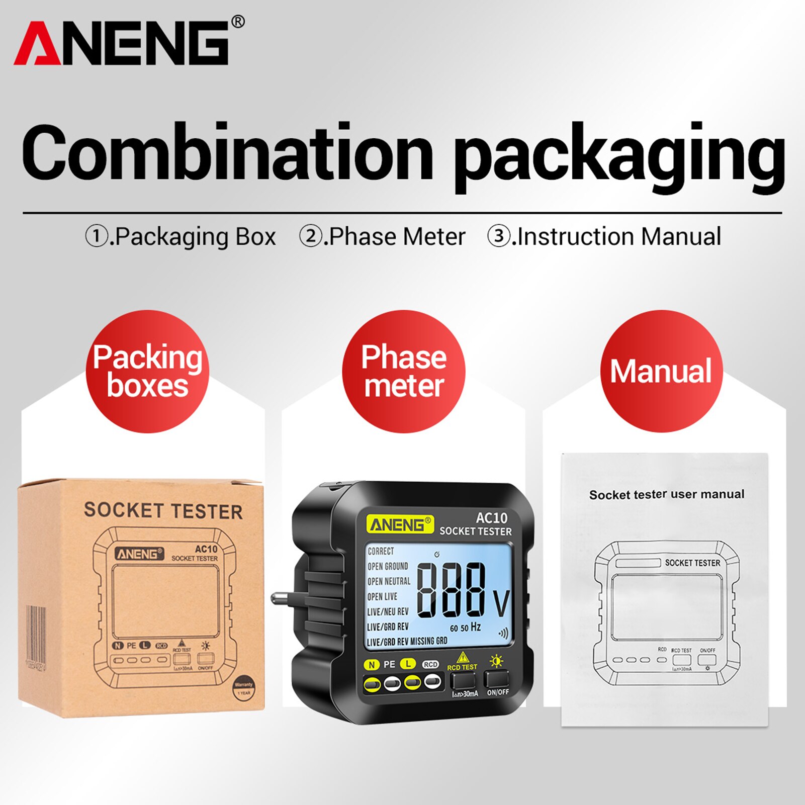 ANENG AC10 Digital Socket Tester Cable Tracker Plug Detector Polarity Phase Check Electroscope Voltmeter Tester Multimeter