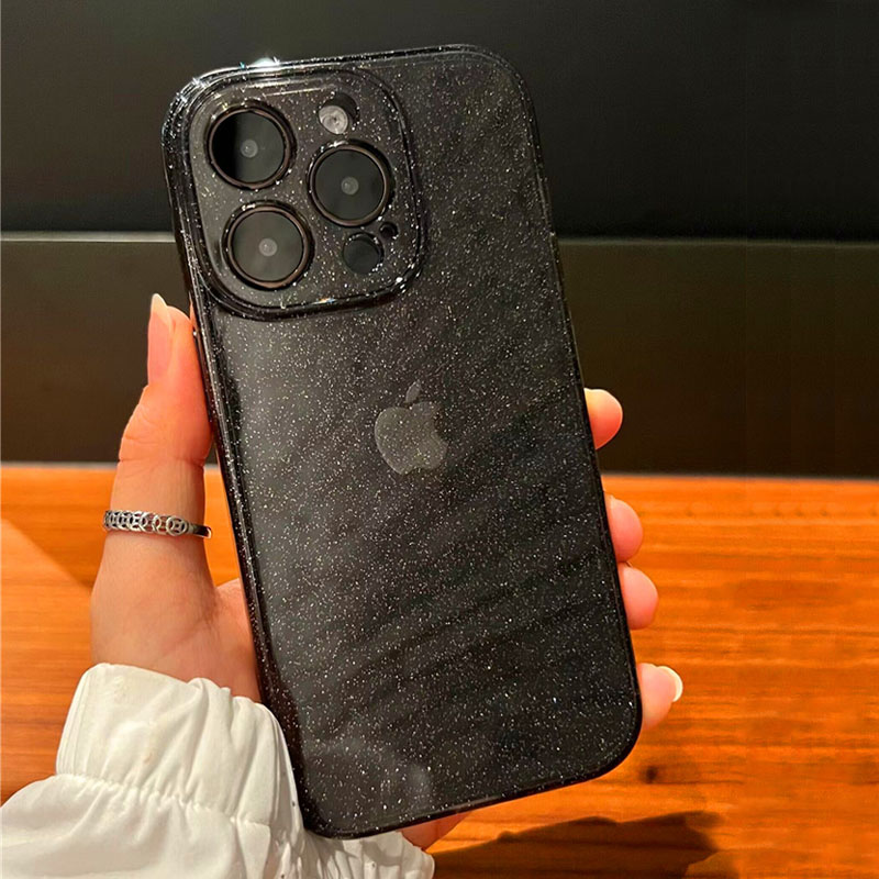 Coque transparente à paillettes scintillantes pour iPhone 16 15 Pro Max 14 13 12 11 XR X XS 16 Plus, Protection d'objectif, antichoc, souple