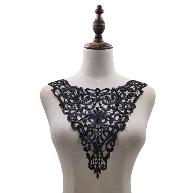 3D hermosa flor negra tela encaje cinta cuello bordado adornos apliques tela parches de costura vestido: a-1pcs