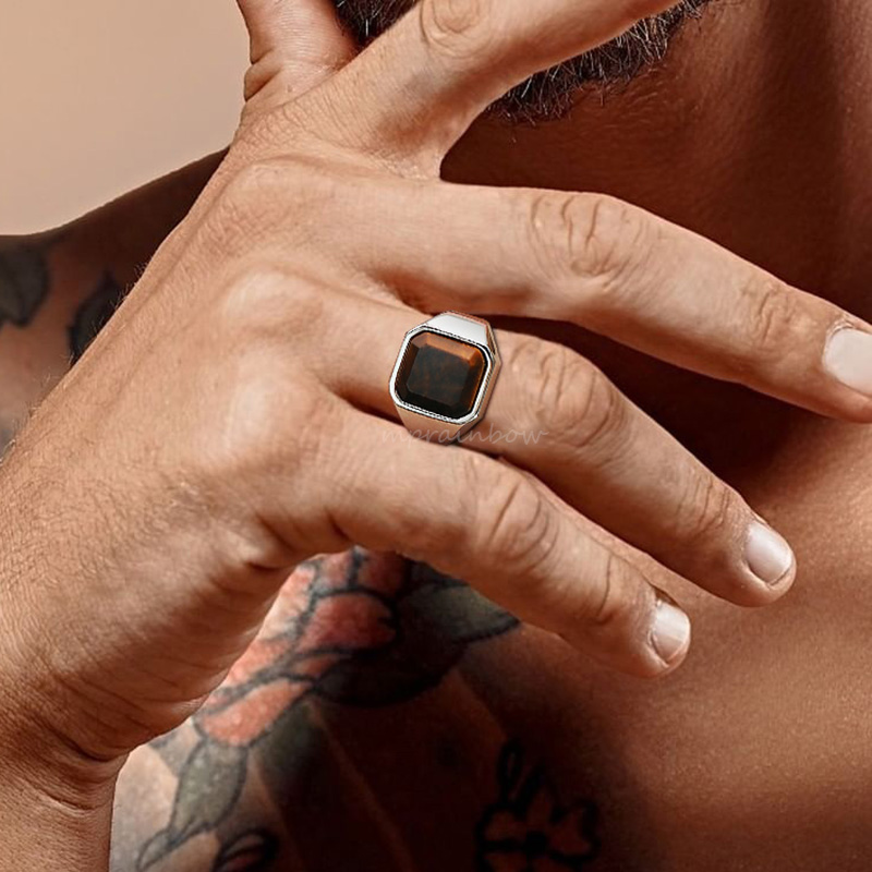 Anillos de sello de ojo de tigre para hombre, de alianzas de boda de acero inoxidable impermeable