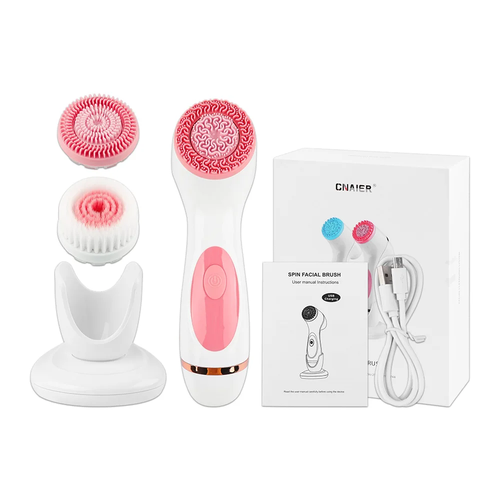 Cepillo de limpieza eléctrico 3 en 1, limpiador Facial ultrasónico, masajeadores faciales, cepillo de limpieza giratorio sónico, herramienta de limpieza profunda Facial: Gris claro