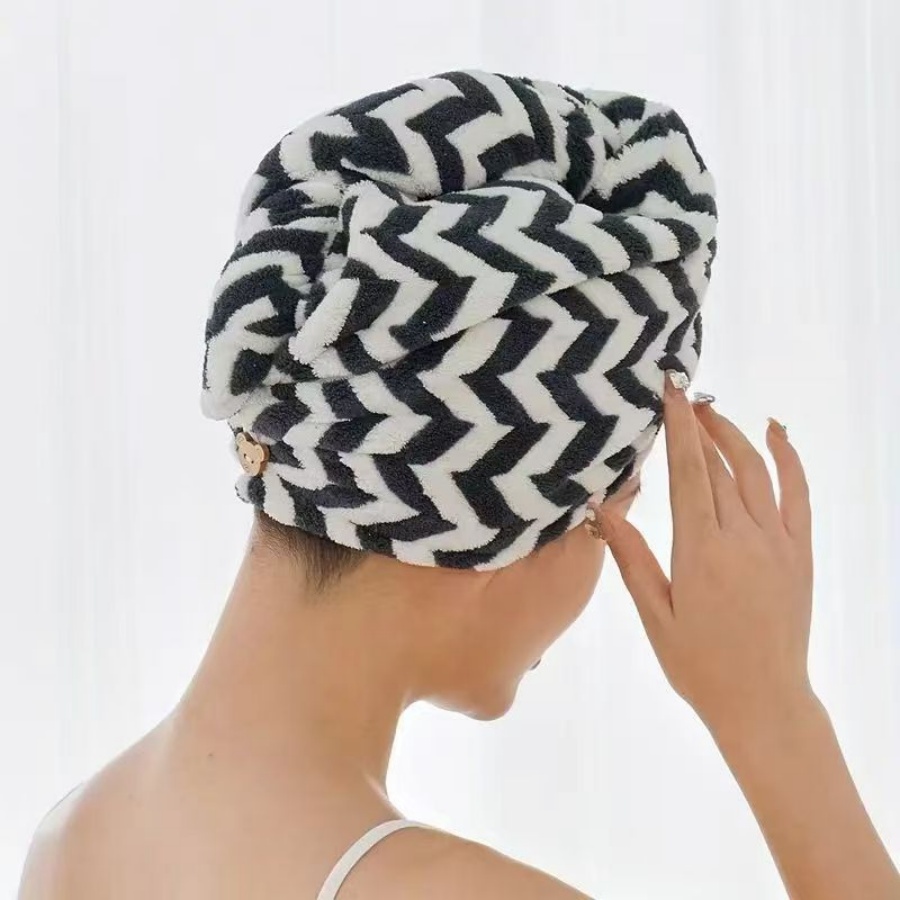 Serviette sèche pour cheveux en microfibre rayée, absorbante, douce au toucher, à séchage rapide, pour le bain, la plage et les voyages: noir