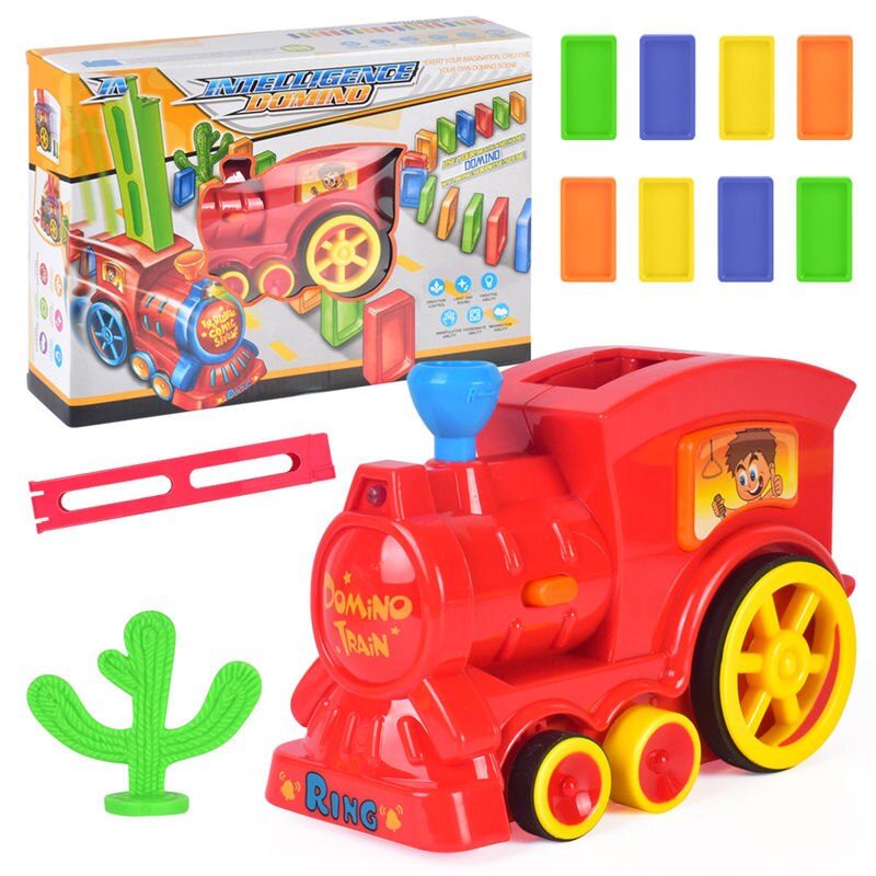 Domino Rally Train Model Children’s Light Toys And Sound Toys Children’s And Birthday: 60 pc red train