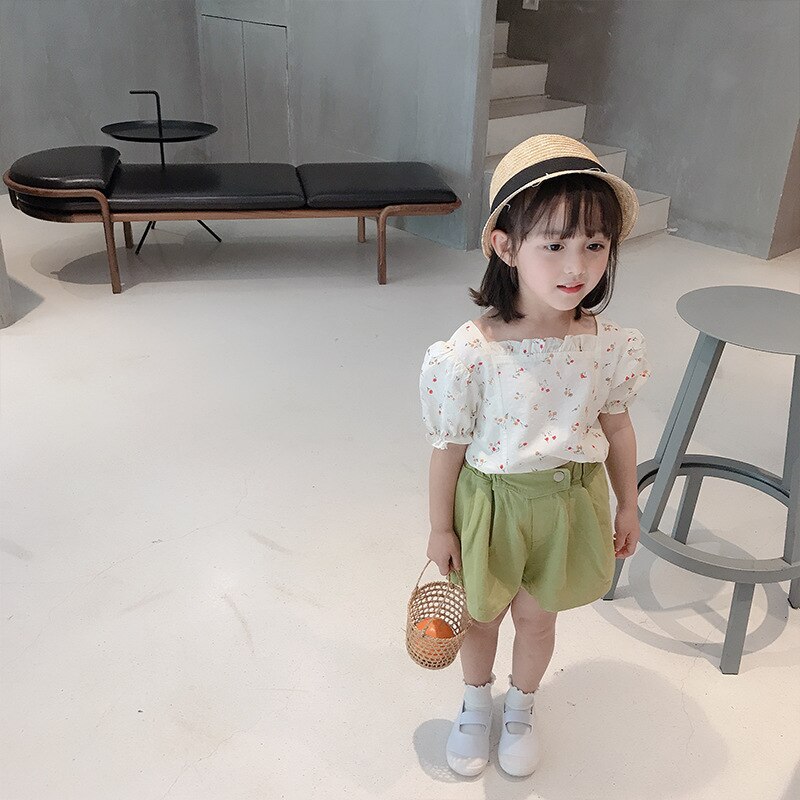 Nueva camisa Floral para niñas, camiseta roja de manga corta para bebé, Camisa de algodón de verano a la para niños