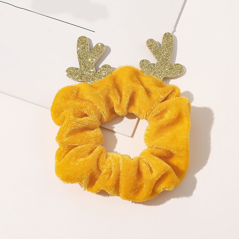 1PC Einfarbig Weihnachten Scrunchies Frauen Samt Haar Krawatten Elastische Haar Bands Elch Flanell Gummiband Pferdeschwanz Haar Zubehör: Gelb