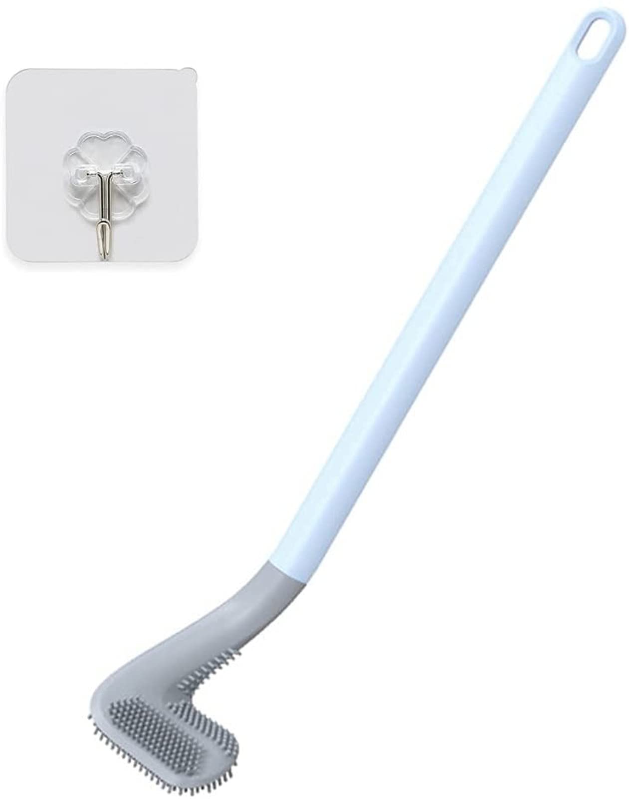 Long Handle Toilet Cleaning Brush Silicone Toilet Brushes for Bathroom Toilet Cleaning Brush Bendable Silicone Brush Head: blue with hook