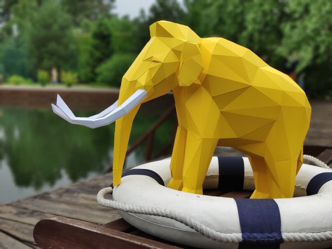Papercraft-modelo de papel para bricolaje, escultura de papel 3D de elefante polivinílico bajo, de decoración artística para el hogar, juguete para hecho a mano