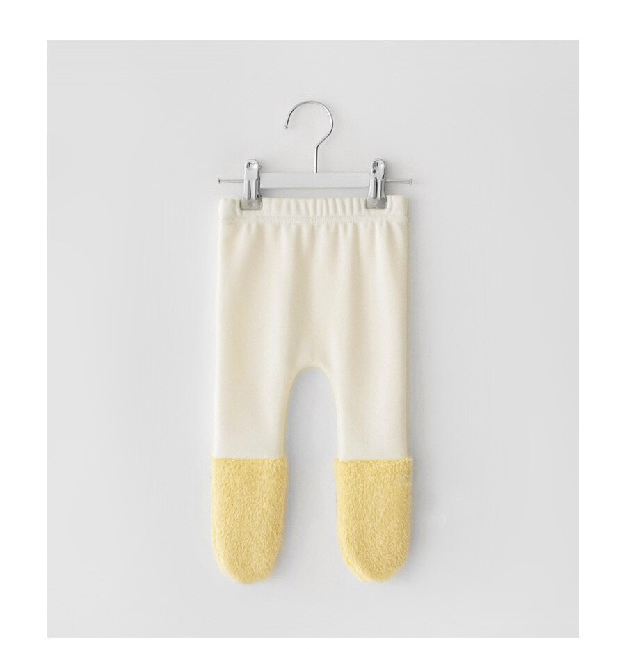 Koodykids babybukser efterår baby legging baby pige dreng leggings sokker fløjl tilføjet fødder bukser vinter 0-1 år: Gul / 12m