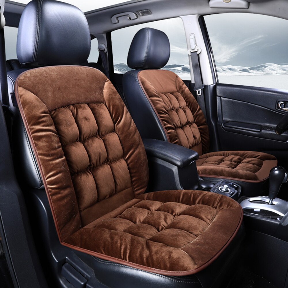 Universal Plush Car Seat Cover Warm Lattice Style Auto Front Back Backrest Seat Cushion Pad Car Winter Interior 4 Seasons 2pcs: Coffee-2pcs