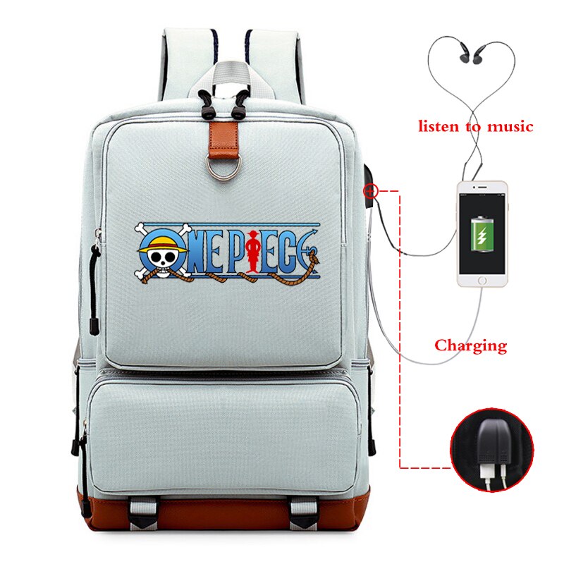 Mochila japonesa con estilo Anime de una pieza para estudiantes, morral de viaje de gran capacidad, bolsa de ordenador con carga Usb