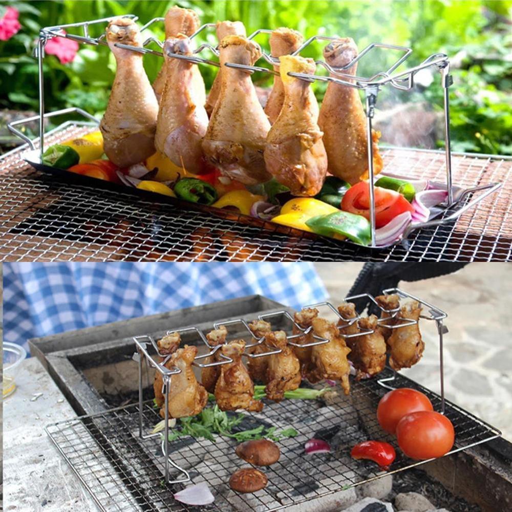 Chicken Wing Leg Rack For Grill Smoker Oven Stainless Vertical Stand Roaster Safe Steel BBQ In Barbecue Accessories Q3D1
