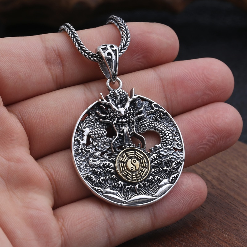 100% 925 sterling zilveren kleur pop sieraden gegraveerde thaise zilveren hanger man jiugong roddel tenglong hanger mannenhanger