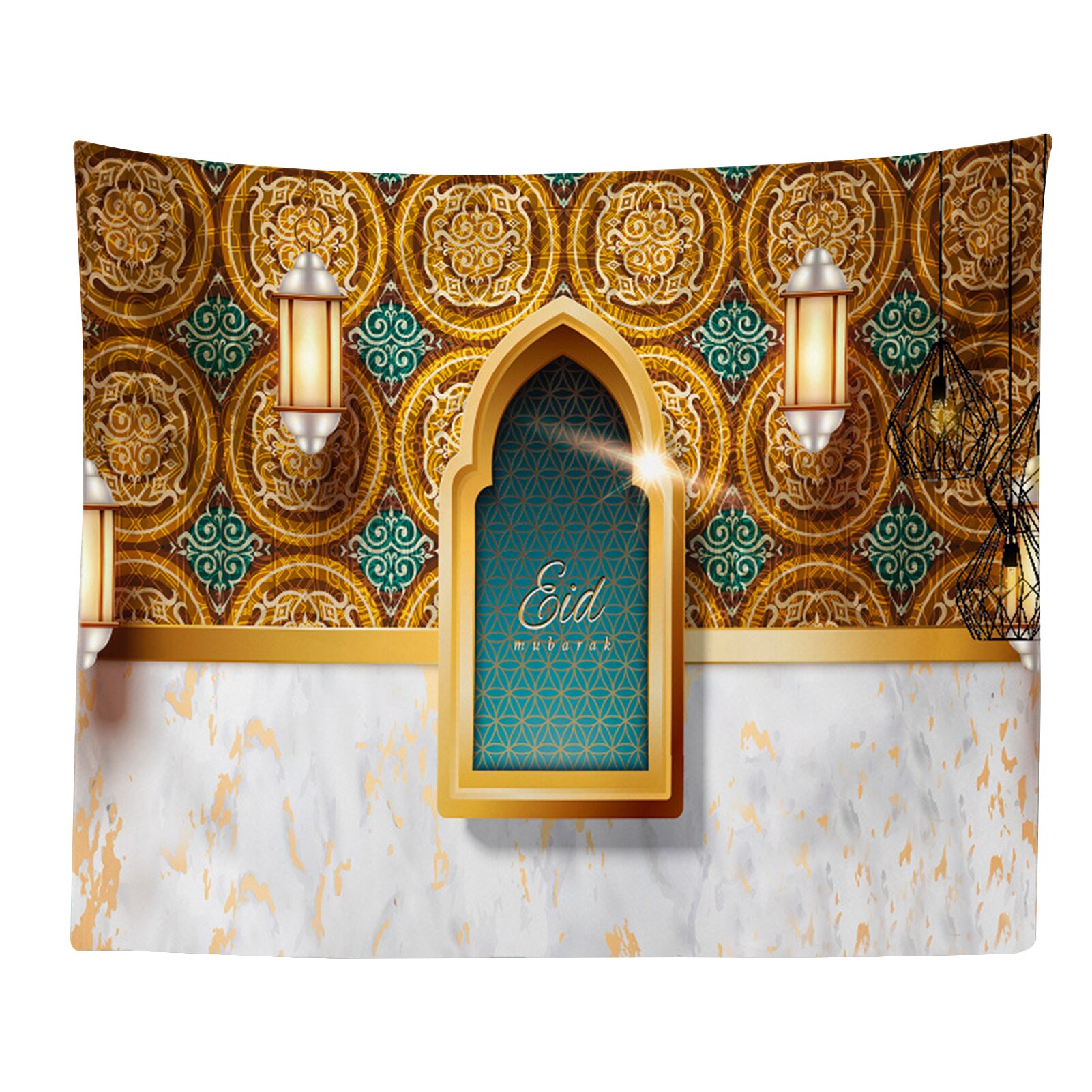 El musulmán Eid Mubarak imprimir tapiz impermeable de piel de melocotón oración comedor tapices para colgar en la pared Ramadán Kareem decoración de la habitación: 02