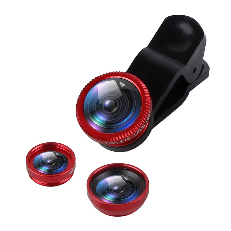 1pc newest Fisheye lens 3 in 1 lenses mobile phone clip lens wide angle lens camera macro for iPhone Xiaomi Huawei Lenovo: Gold