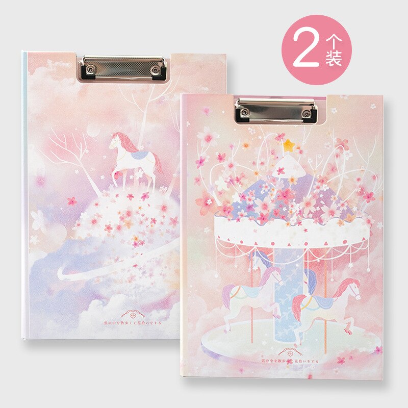 2pcs/set Cartoon A4 Flip Clip Student Cute Paper Clipboard Folder Pad for Office Supply Writing Clipboard Stationery School: A