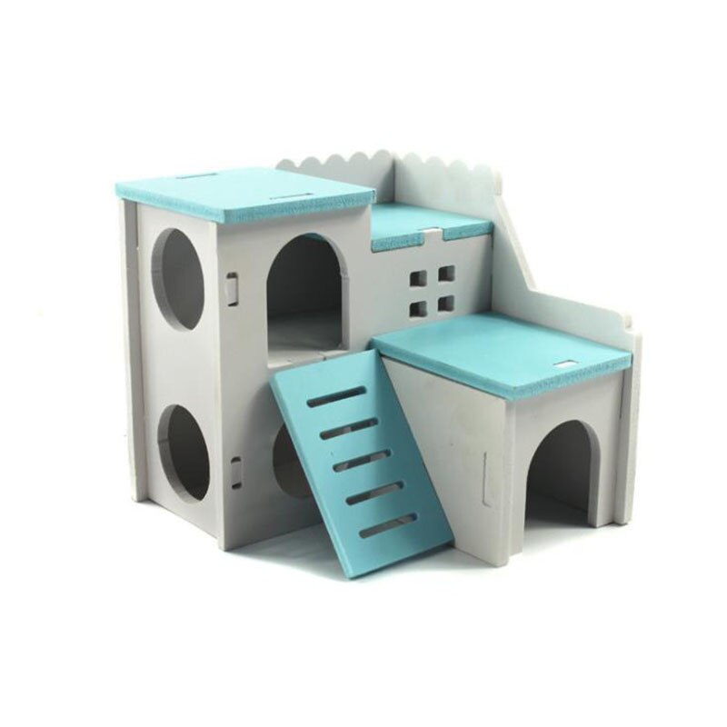 Château pour animaux de compagnie maison pour animaux de compagnie vue pont échelle petit Animal refuge Hamster maison de luxe deux couches cabane en bois: 15