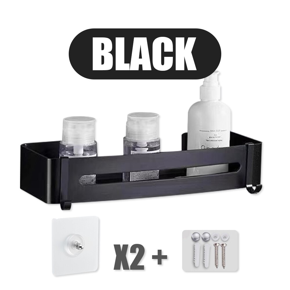 Bathroom Shelf Shower Storage Rack Wall Triangle Storage Standing Shelves Shampoo Holder No Drill Punching Bathroom Accessories: Black-B
