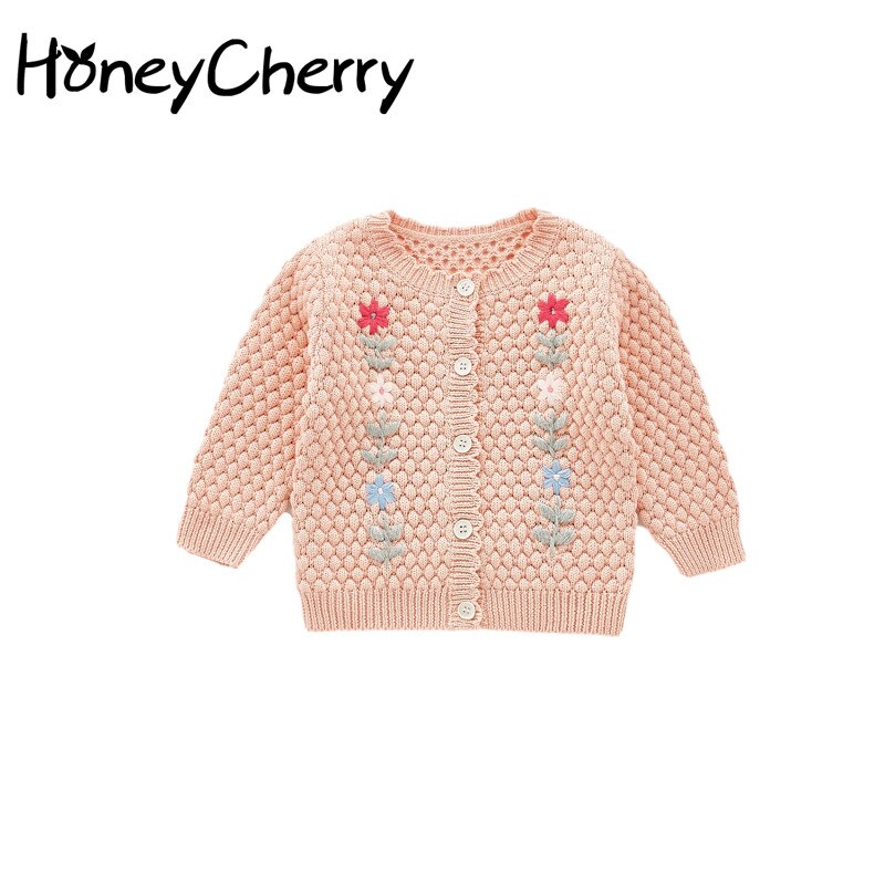 Hösten baby handbroderad stickad tröja kappa topp all-match cardigan småbarn flicka vinterkläder