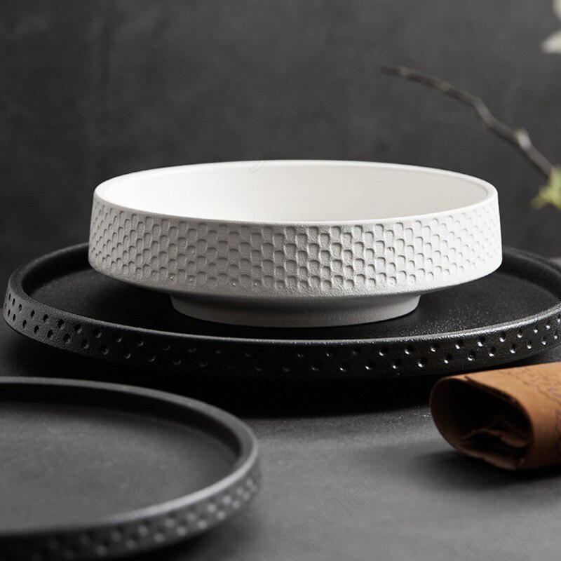 Matte Hammer Pattern Dinner Plates Japanese Modern French Western Ceramic Plate Restaurant Hotel Serving Tray Fruit Salad Bowl