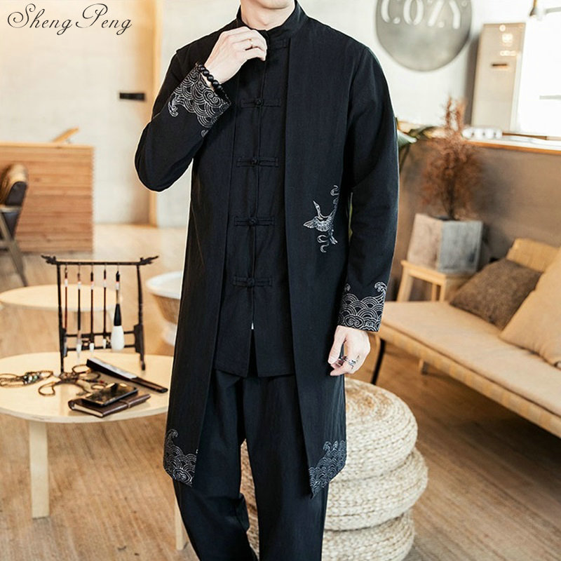 Traditional chinese dress men asian clothes wing chun clothing oriental robe chinese traditional costum V1389: 1 / M