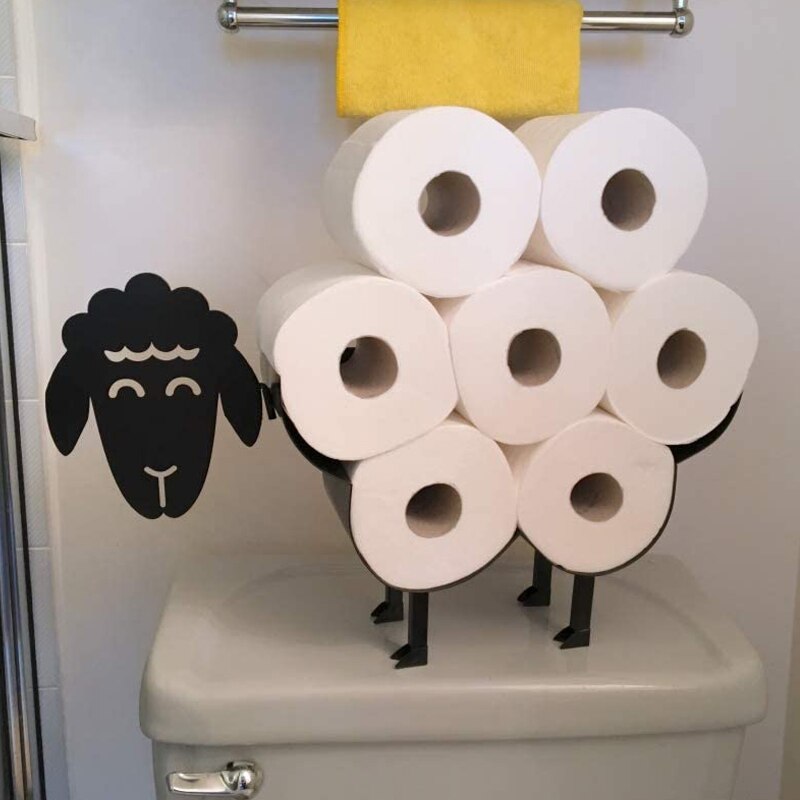 Porte-rouleau de papier toilette mouton noir, nouveauté, autoportant ou mural, support de rangement pour rouleau de papier toilette, mouchoirs: Default Title